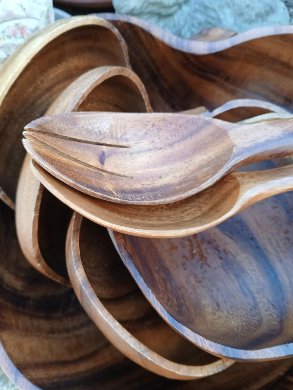 Vintage Wooden Salad Bowl Set Made In The Philippines